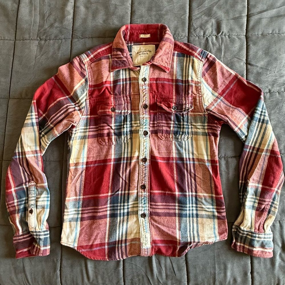 Abercrombie & Fitch Plaid Flannel Button-Up Shirt Heavy Thick Flannel Y2K